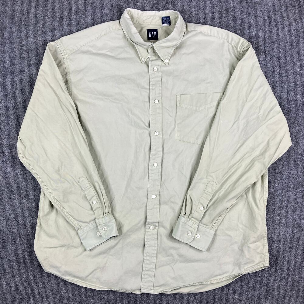 GAP Casual Button Shirt Mens XL Beige 100% Cotton Long Sleeve Classic Fit